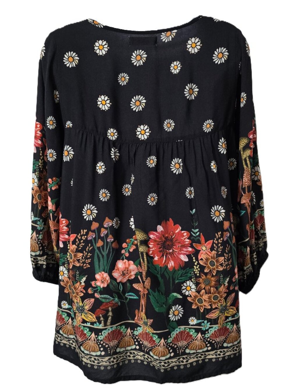Natural Life Mushroom Maribel Top M Balloon Sleeve Keyhole Black Boho Hippie - Picture 3 of 8